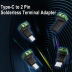 Solderless Plug USB C to 2Pin Terminal Adapter Screw Micro Type-C Male to 2 Pin Crimp Terminal Block 5V Charging Conversion