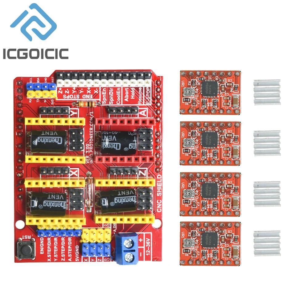 CNC Shield V3 Engraving Machine / 3D Printer / + 4pcs A4988 / 4pcs DRV8825 Stepper Motor Driver For Arduino