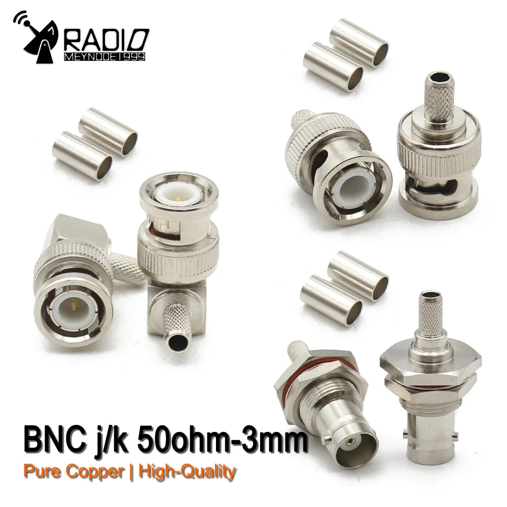 Q9 BNC 50ohm-3mm Coaxial cable Connector BNC Male Female Plug Right Angle RG58 feeder Connector Fast Delivery