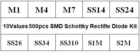 10/24/33Values Rectifier Diode Sample Book SMD M1 M4 M7 SS12 SS14 SS16 SS24 SS34 SS36 SS110 SS210 Schottky Barrier Diode KIT