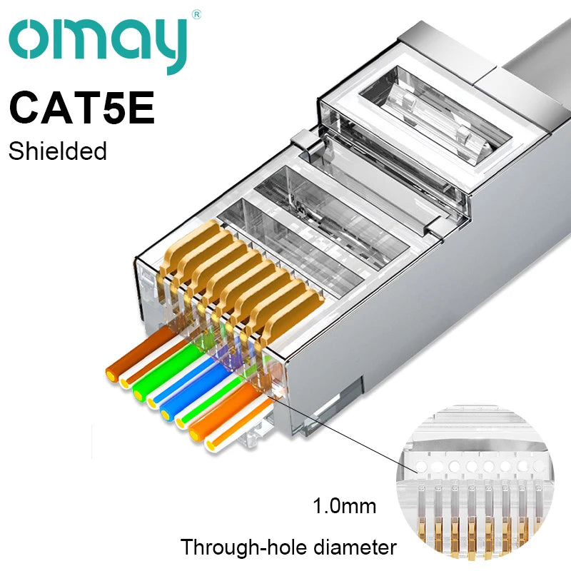 CAT6 CAT7 CAT5E RJ45 Connectors Pass Through Modular Plug Network UTP 3/50μ Gold-Plated 8P8C Crimp End for Ethernet Cable