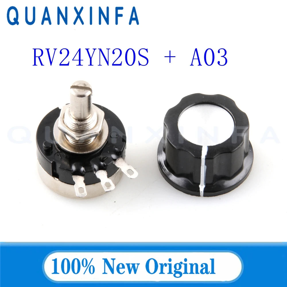 RV24YN20S 1K 2K 5K 10K 20K 50K 100K 200K 500K 1M ohm B102 B202 Single Turn Carbon Film Rotary Taper Potentiometer with A03 knob