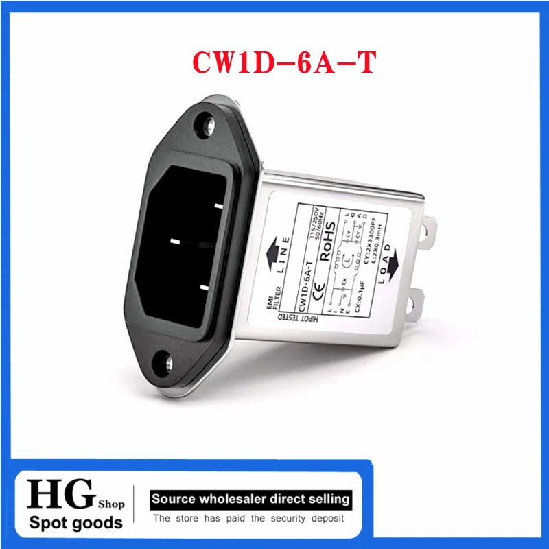 Single-phase T-socket AC 220V anti-interference EMI purifier CW1D-T 3A 6A 10A -T power supply filter  CW1D-6A-T CW1D-10A-T