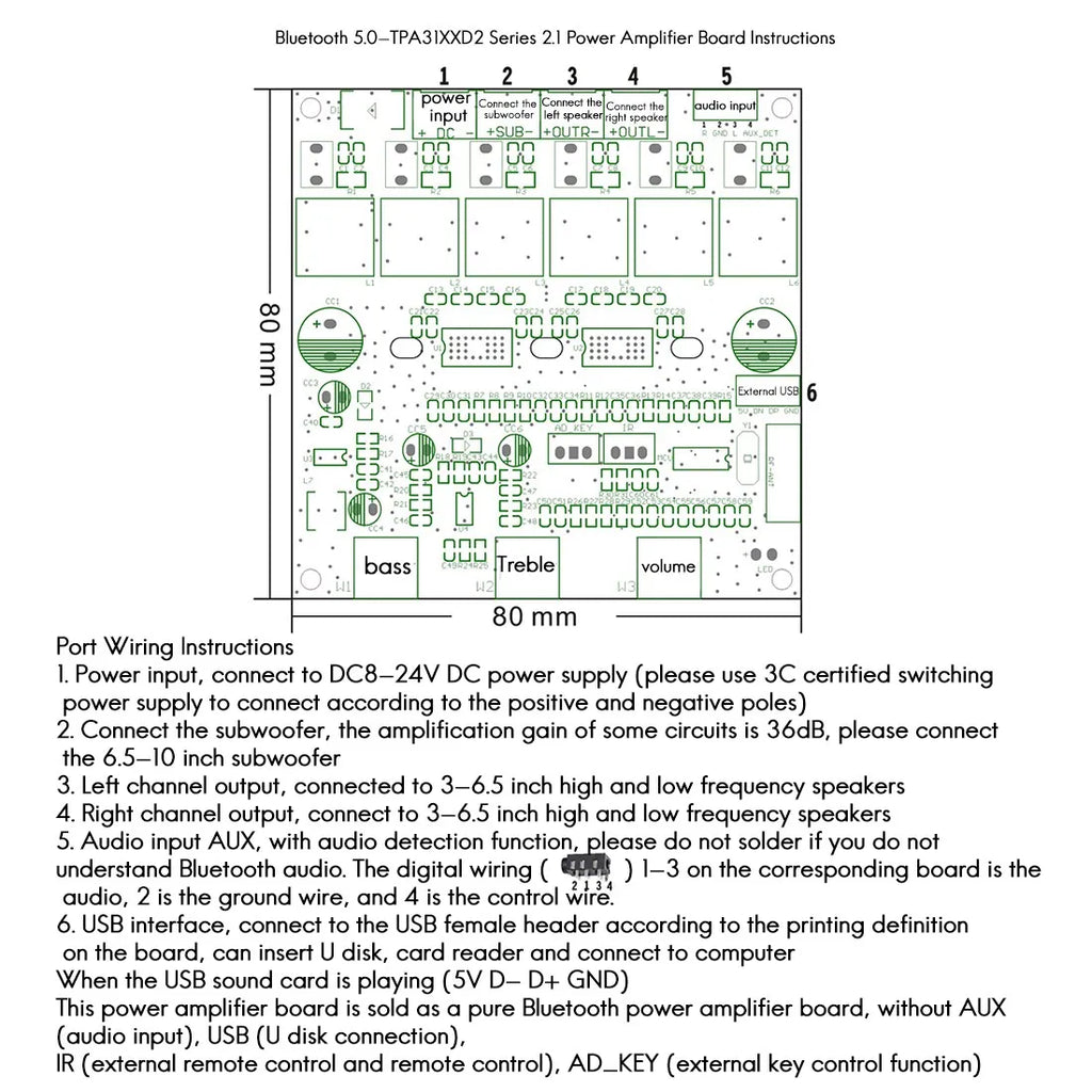 B29C-TPA3156D2 2.1 Channel Bluetooth 5.0 Digital Amplifier Board 2X 70W+140W High Power Subwoofer Class D Amplifier DC8V-24V