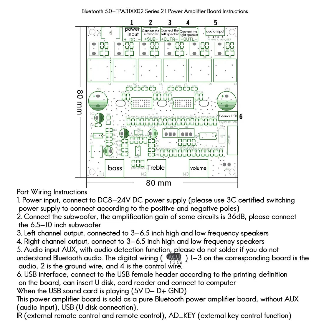 B29C-TPA3156D2 2.1 Channel Bluetooth 5.0 Digital Amplifier Board 2X 70W+140W High Power Subwoofer Class D Amplifier DC8V-24V