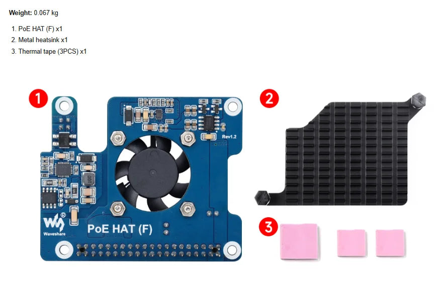 【Official Guarantee】Waveshare PoE HAT (F) For Raspberry Pi 5, Cooling Fan, Supports 802.3af/at network, Metal Heatsink for RPi 5
