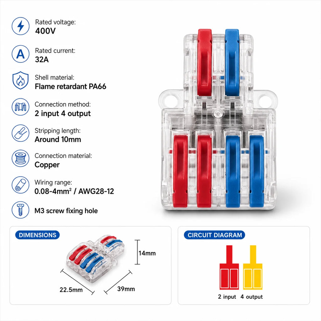 1 In Multiple Out Mini Fast Wire Connectors Universal Compact Push-in Terminal Block Cable Splitter LED Lighting Wiring 1/5/10PC