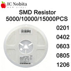 5000/10000/15000PCS 0201 0402 0603 0805 1206 1% SMD Resistor 0 10 100 330 470 510 1k 2k 3.3k 4.7k  5.1k 6.8k 10k 20k 47k 100k 1M