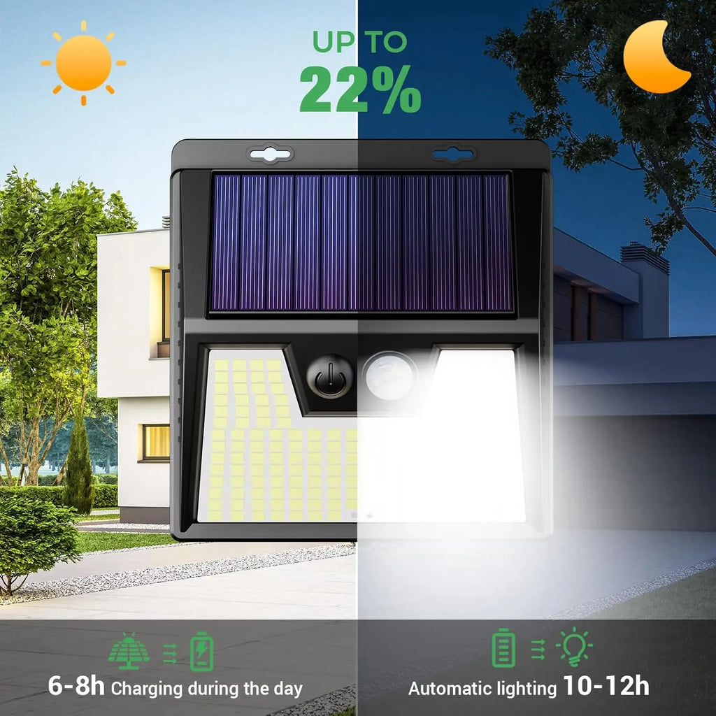 Solar Lights Outdoor Garden, 176 LED Ultra Bright Security Lights Motion Sensor, 3 Modes Waterproof Solar Powered Wall  Lights
