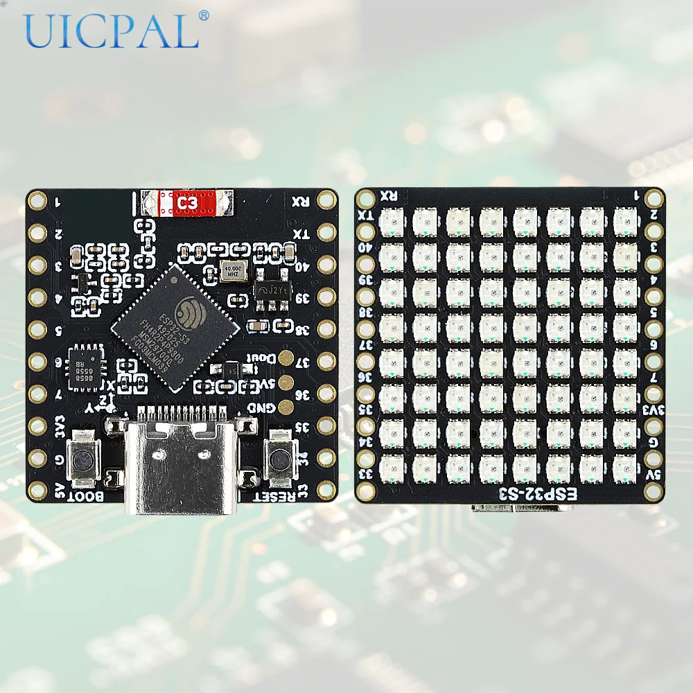 ESP32-S3-Matrix Development Board Module 8x8 RGB LED Matrix 6-Axis Gyroscope Sensor 4MB Flash 2MB PSRAM 2.4GHz WiFi BLE Type-C