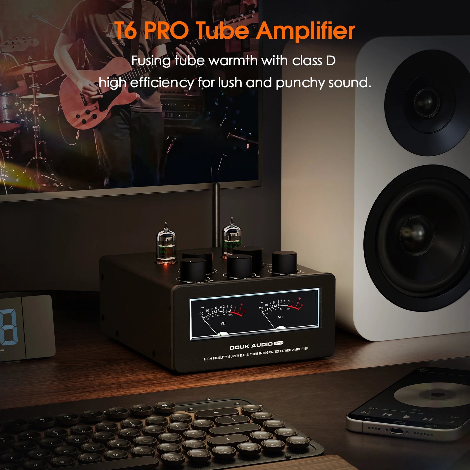 Douk Audio T6PRO HiFi JAN5725 Vaccum Tube Amplifier Bluetooth Receiver TPA3255 Power Amp with VU Meter 300W+300W