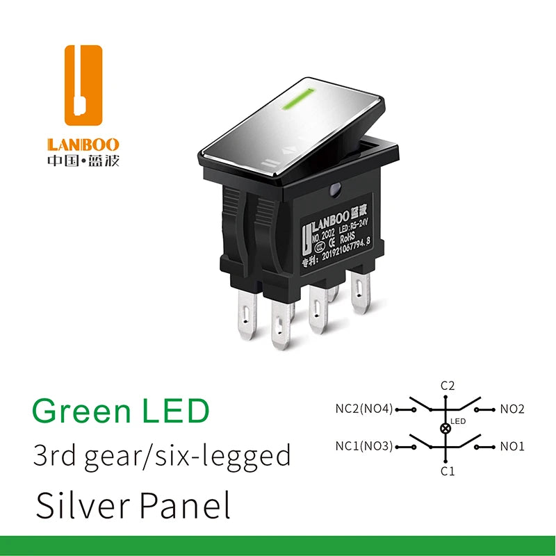 LANBOO 14mm*9mm Series 7Amp High Current Rocker Switch ON-OFF-ON 2/3Position 4/6Pin KCD1  With Red/Green Light  12V24V220V
