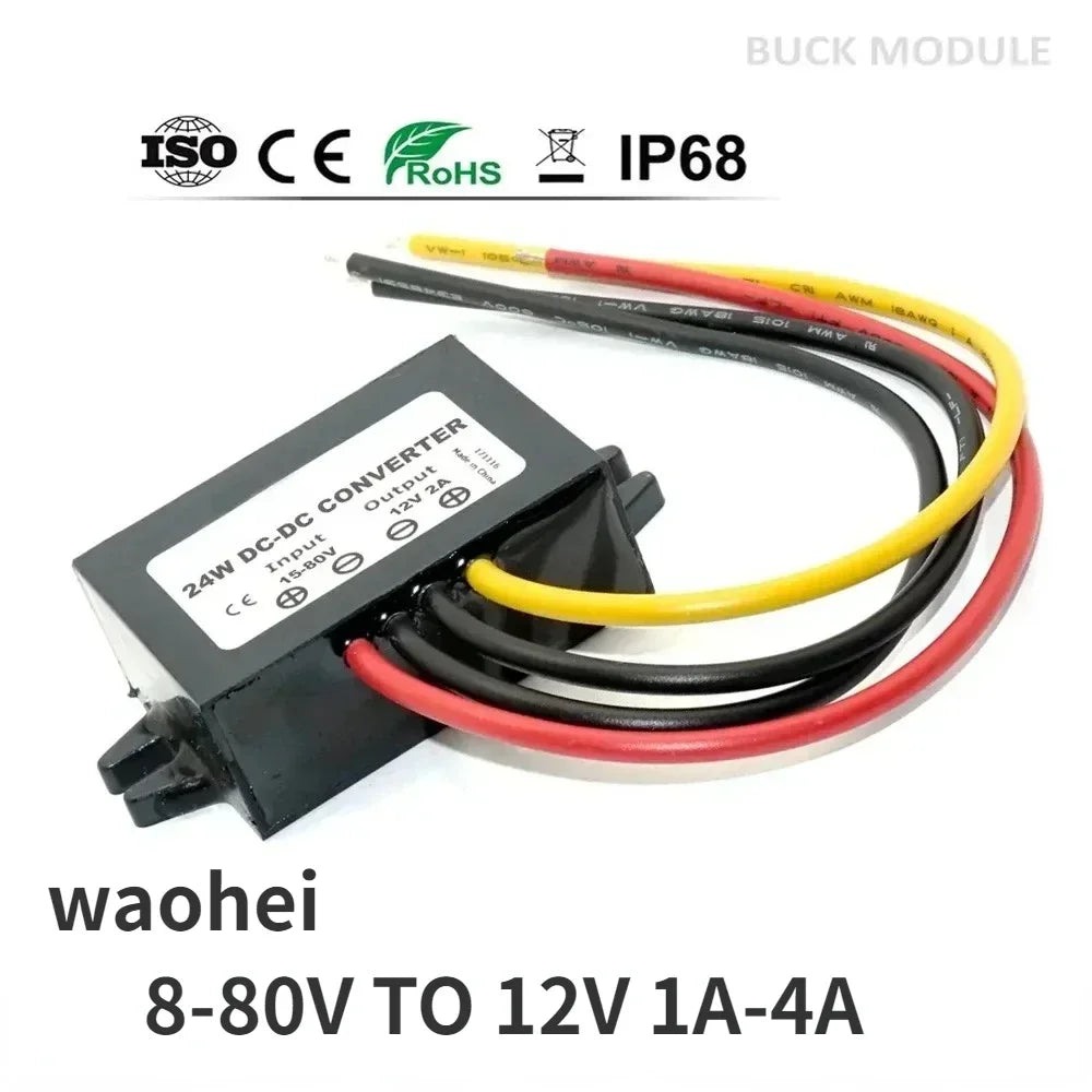 24V 36V 48V 60V to 12V 1A-5A Buck DC Power Converter 60V-12V Step-down Voltage Regulator Transformer Car Truck Boat Supply