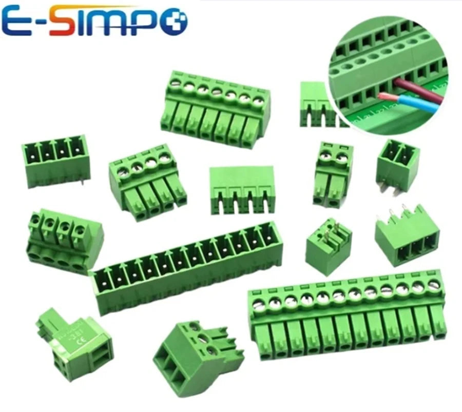 10PCS/Pairs 2EDG 15EDG 3.5MM 3.81MM  PCB Screw Terminal Block Connector Pulg  Header Socket  Green Phoenix Terminal Block 2-24P