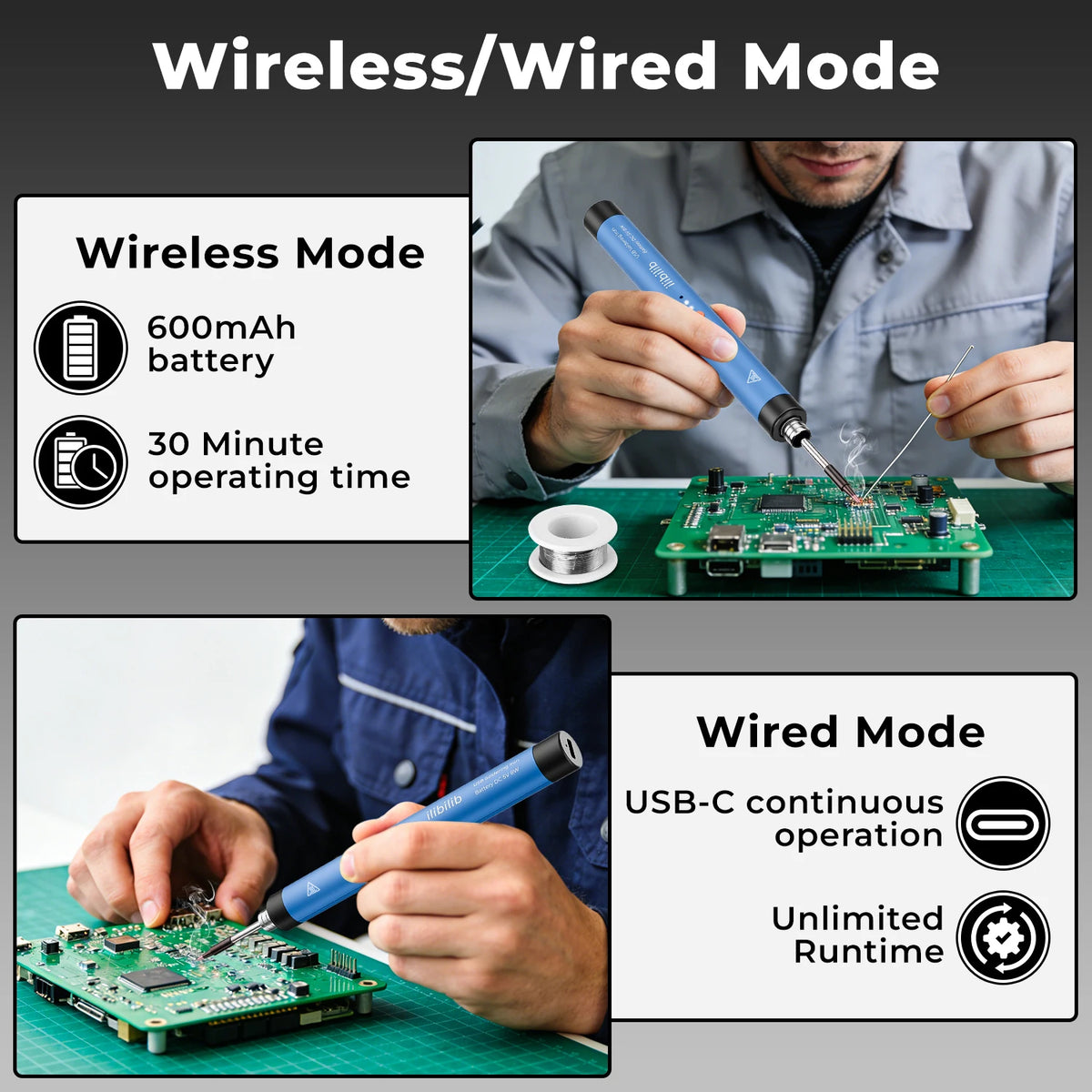 ILIBILIB HX8 8W 5V USB Soldering Iron Kit 300-420°C Built-in Battery Wireless Work Sleep Mode Fast Heating