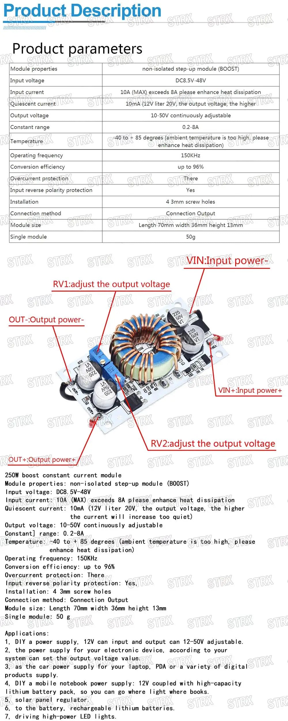 DC DC Boost Converter Constant Module Current Mobile Power Supply 250W 10A LED Driver Module Non-isolated Step Up Module