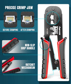AMPCOM RJ45 Crimping Tool,Network Tool Kit for Cat5e Cat6, 7 in 1 Portable Ethernet Cable RJ45/RJ11 Crimper Kit with Soft Case