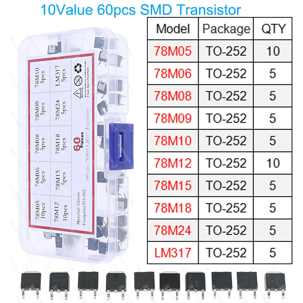 DIP SMD Mosfet Triode Thyristor PNP NPN Voltage Regulator Chip Transistor Assortment Kit SOT-23 TO-92 TO-126 TO-220 DIY Mix Set