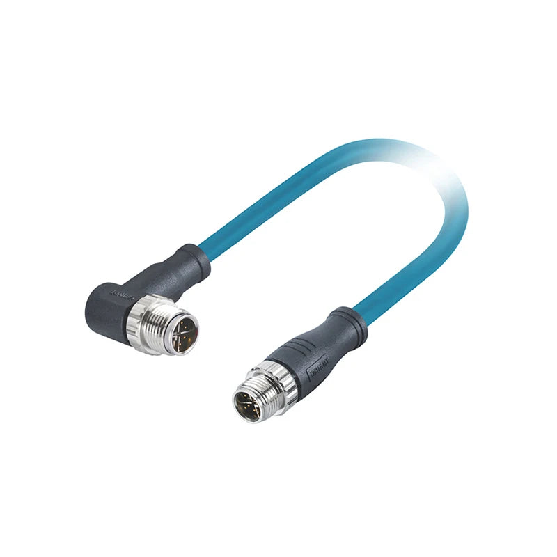 M12 X Code Male Straight to Male Angled Connector 8 Pin Molded 1M PUR  6A Ethernet Cable