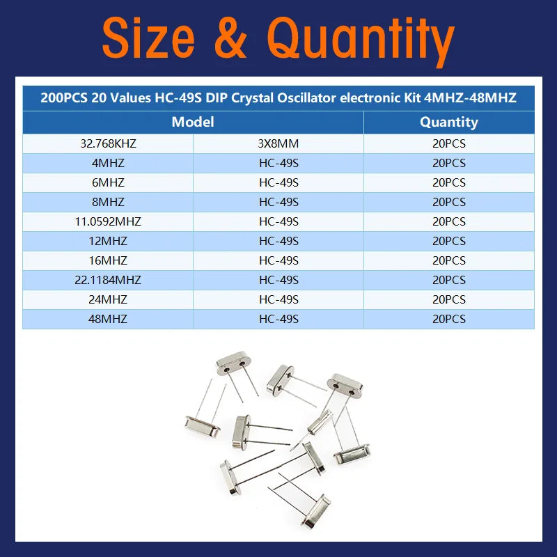 35-200pcs Crystal Oscillator Electronic Kit HC-49S DIP/SMD Ceramic Quartz Resonator Hc-49 Set 4Mhz 6Mhz 8Mhz 12Mhz 16Mhz 20Mhz