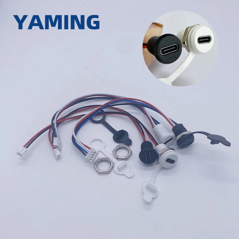 TYPE-C USB Connector 2/4 Pins With 15cm Wire Waterproof Female Seat With PH2.0 Terminal Nut Lock Plate