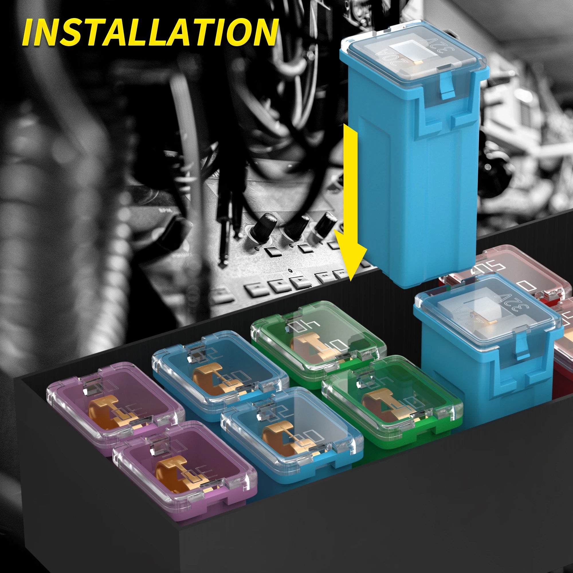 10Pcs Jcase Fuse Kit Mini Jcase Fuse Assortment Tall & Low Profile for Pickup Truck Car SUV (20A/30A/40A/50A/60A Each 2Pcs)