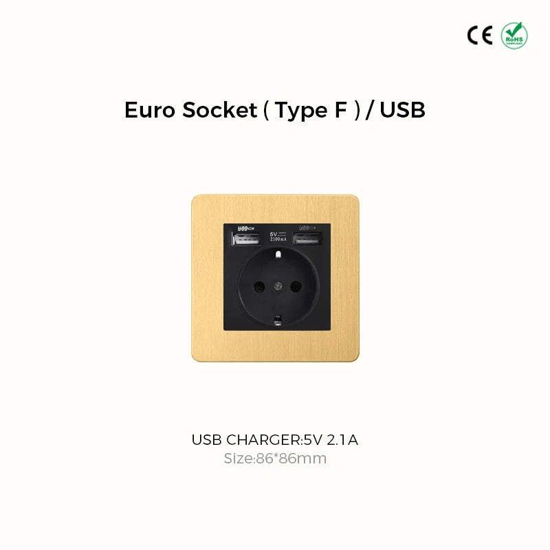 Avoir Gold Rocker Toggle Switch Brass Lever Switch Home Accessories Cat6 Type C EU Sockets And Switches 220V Push Button 86 Type