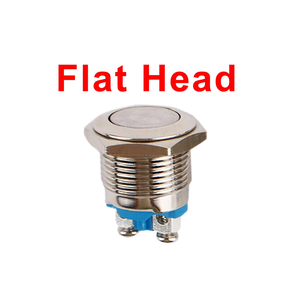 1pc 16mm 1NO High Flat Head Waterproof Momentary Reset Metal Push Button Switch Screw Terminal Car Engine Doorbell PC Power