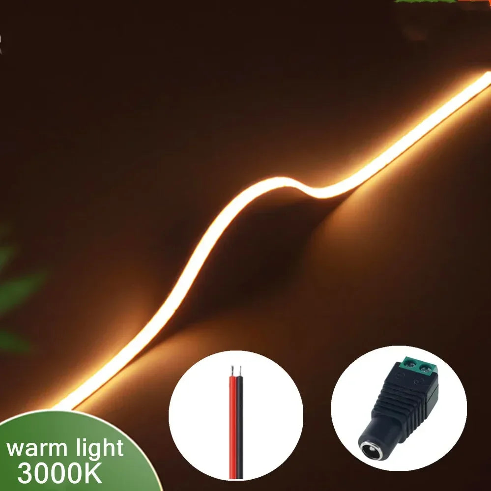 12V 3mm Width Ultra Thin COB LED Light Strip Colorful Dimmable High Density Flexible Light 400LEDs for DIY TV Home Decor Lamp