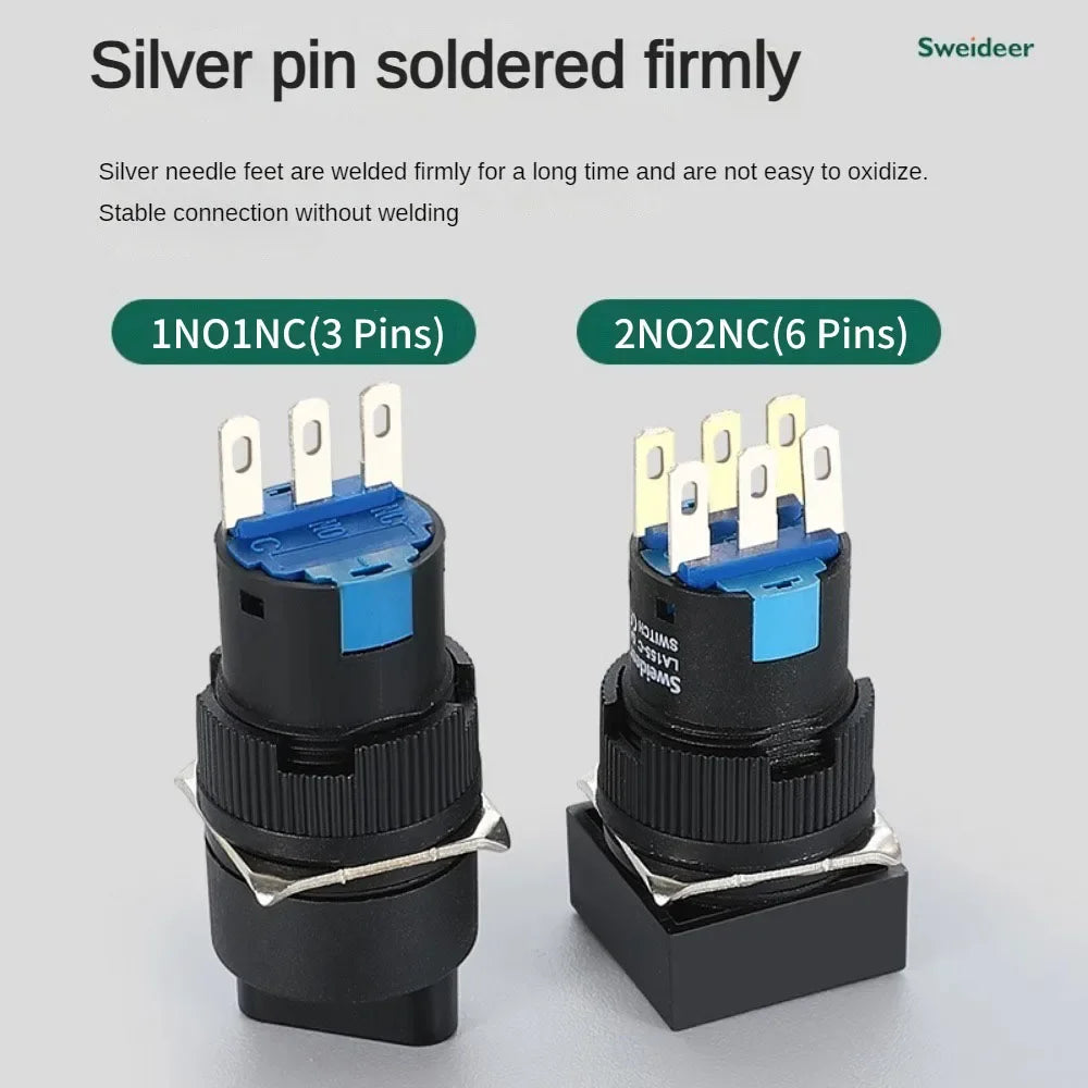 16mm Key Rotary Knob Push Button Switch 2 3 Positions Latching Self Lock Round Square Selector Start Up Power Switch 3/6 Pins