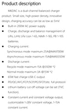 ToolkitRC M6DAC Dual Channel Smart Lipo Battery Charger Discharger AC 200W DC 350WX2 15A for 1-6S LiHV PD 65W