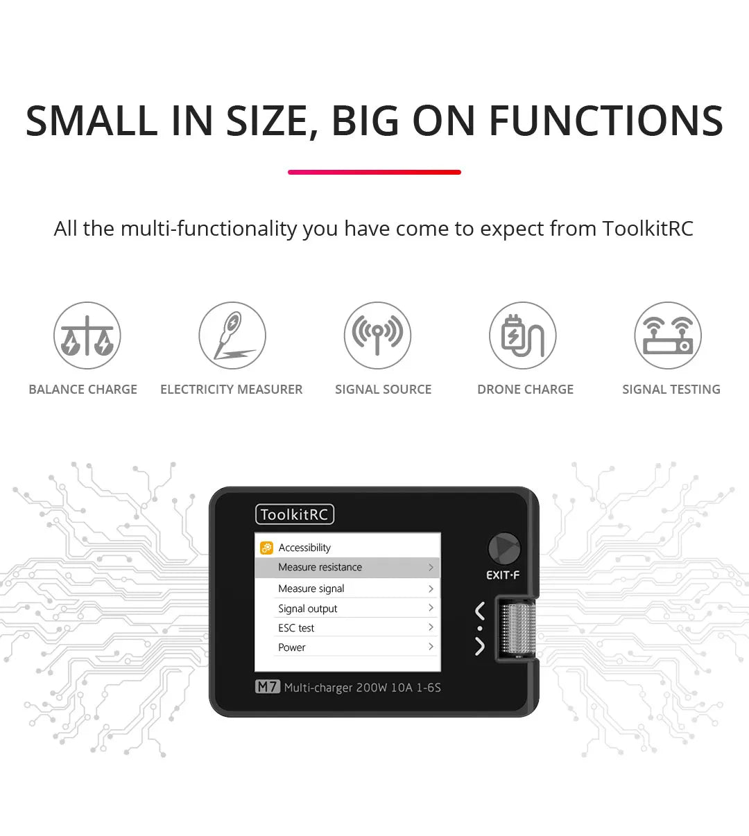 ToolkitRC M7 200W 10A Balance Charger Discharger With Voltage Servo Checker ESC Tester 1-6S Lipo Battery Charger