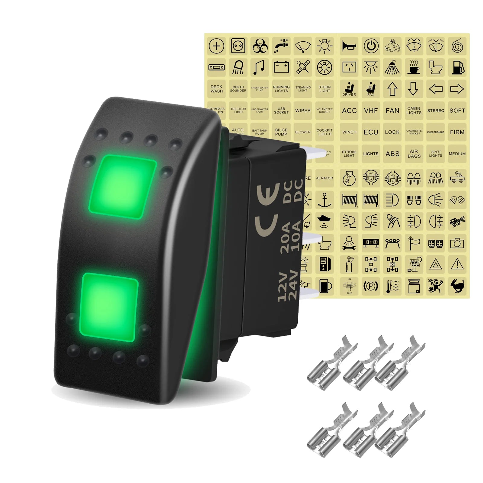 12V 20A White Lens Led Rocker Switch SPST / DPDT / Latching ON-OFF / Momentary (ON)-OFF-(ON) For Carling Switch Replace