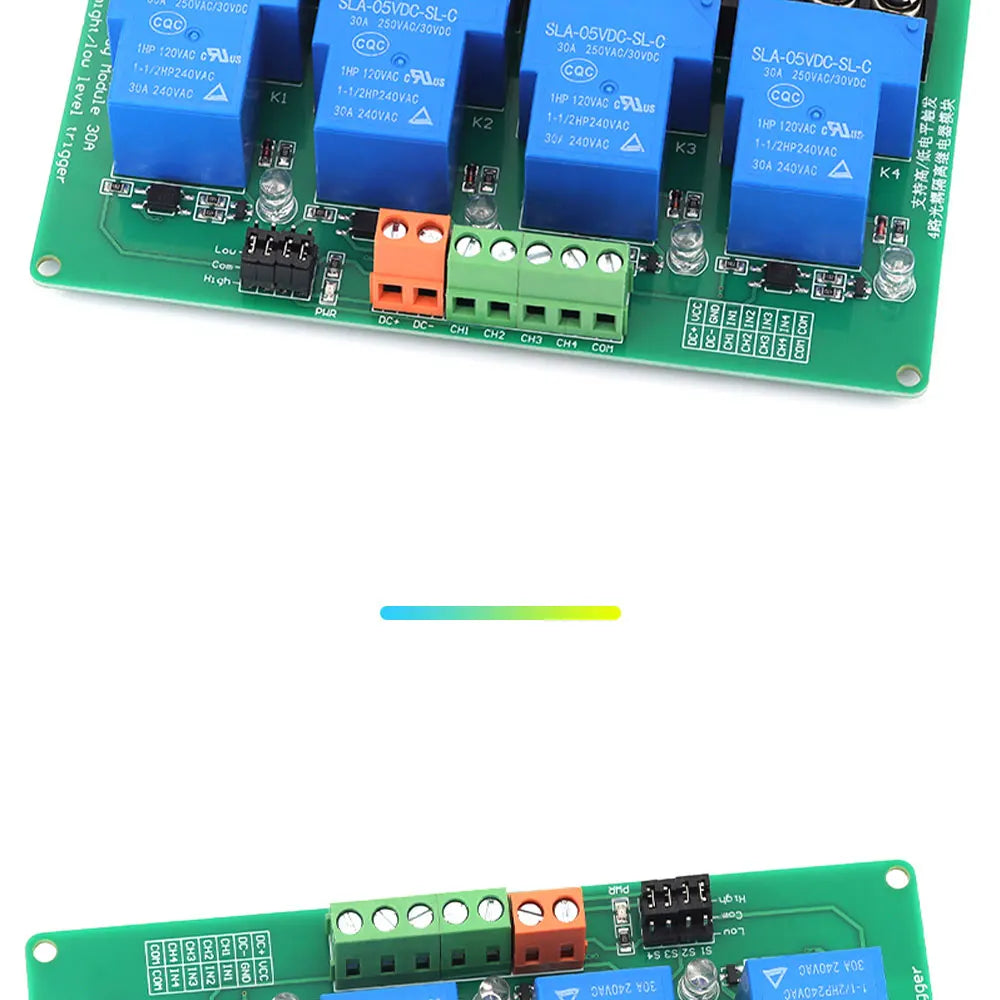 4-Channel Relay Module DC 5V/12V/24V High Low Level Triggers Smart Home PLC Automation Control 30A for Electronic Projects