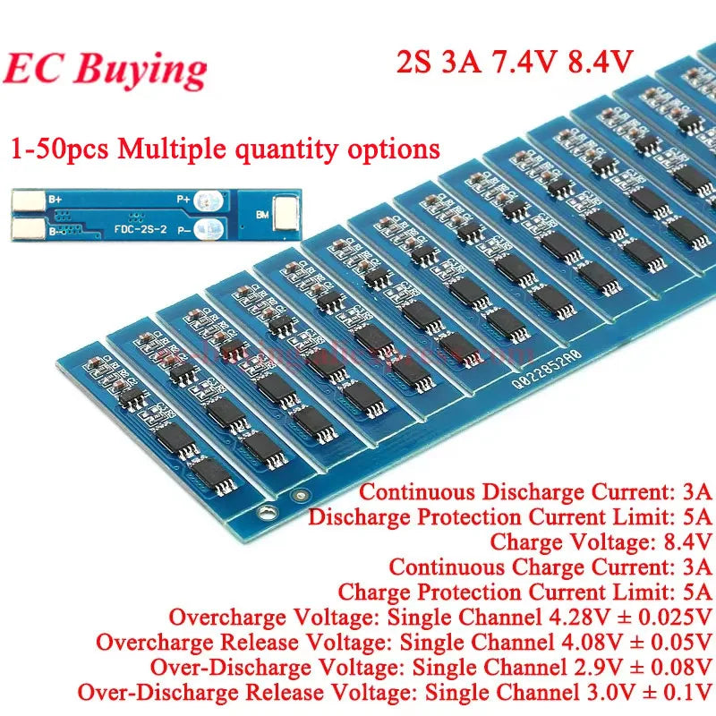 50Pcs/1pc 2S 3A Li-ion Lithium Battery 7.4V 8.4V 18650 Charger Protection Board Module BMS PCM for Li-ion Lipo Battery Cell Pack