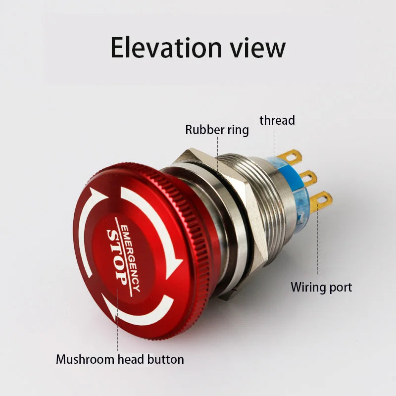 16/19/22mm Metal Emergency Stop Button Switch Stainless Steel Anti-slip Waterproof Rotation Socket 12/220V Stop Momentary
