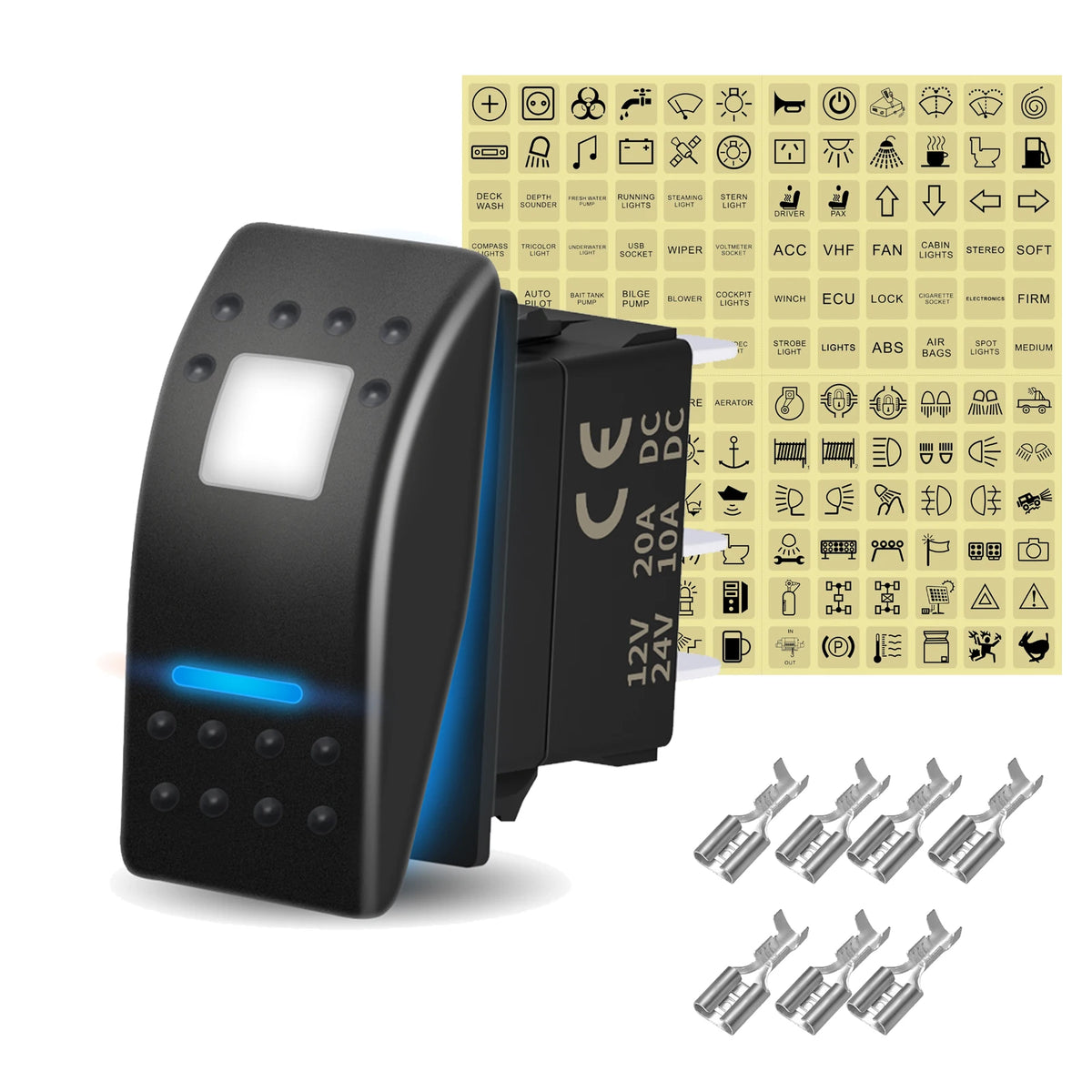 12V 20A White Lens Led Rocker Switch SPST / DPDT / Latching ON-OFF / Momentary (ON)-OFF-(ON) For Carling Switch Replace