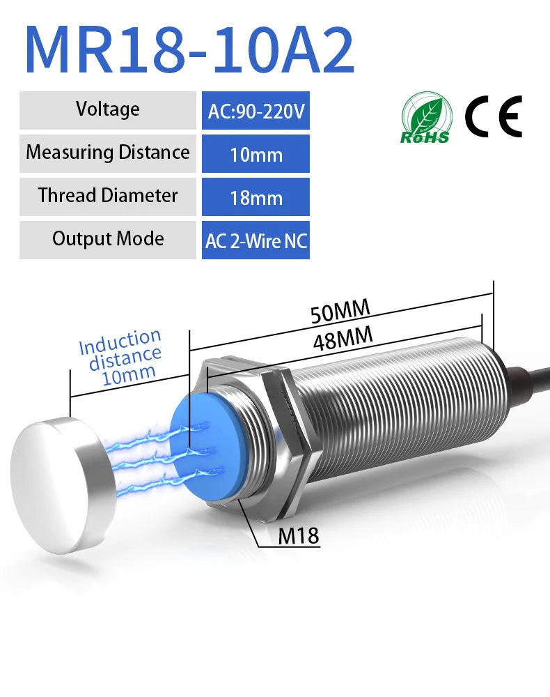 GTRIC Magnetic Reed Switch Proximity Sensor LG18A3 Premium M18 Cylinder Series 10-30 90-220V 10mm Sensing Distance NO NC