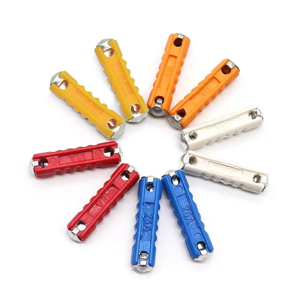 50/100/200 Pcs Continental Car Fuses Set European Bar Torpedo Fuse 5/8/10/16/25 AMP Automotive Circuits For Vintage Classic Cars