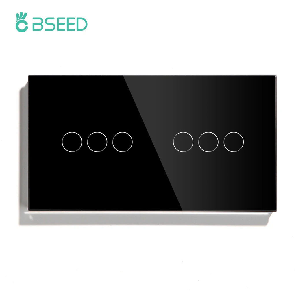 BSEED Touch Switches 1/2/3Gang 1Way Wall Light Switches Blue LED Backlight Glass Sensor Screen Home Switches Black EU Standard