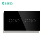 BSEED Touch Switches 1/2/3Gang 1Way Wall Light Switches Blue LED Backlight Glass Sensor Screen Home Switches Black EU Standard