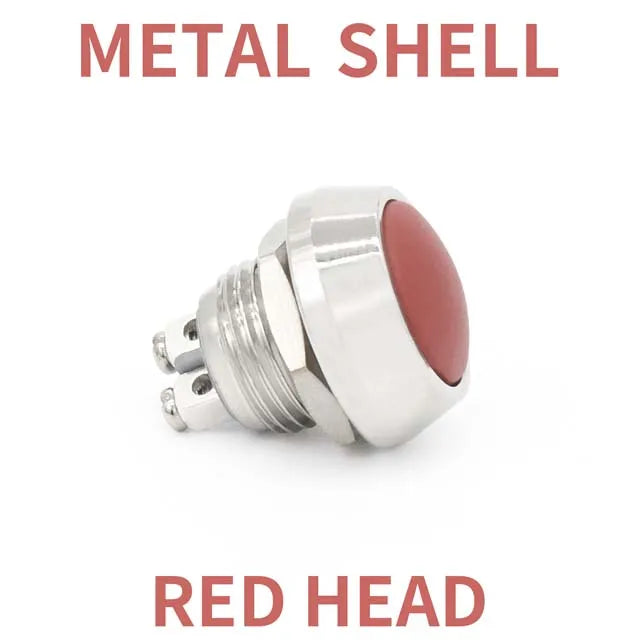 1Pcs 2Pin Mini Switch 12mm  2A waterproof switch  momentary Push button Switch reset Non-locking metal shell 1NO 36V color