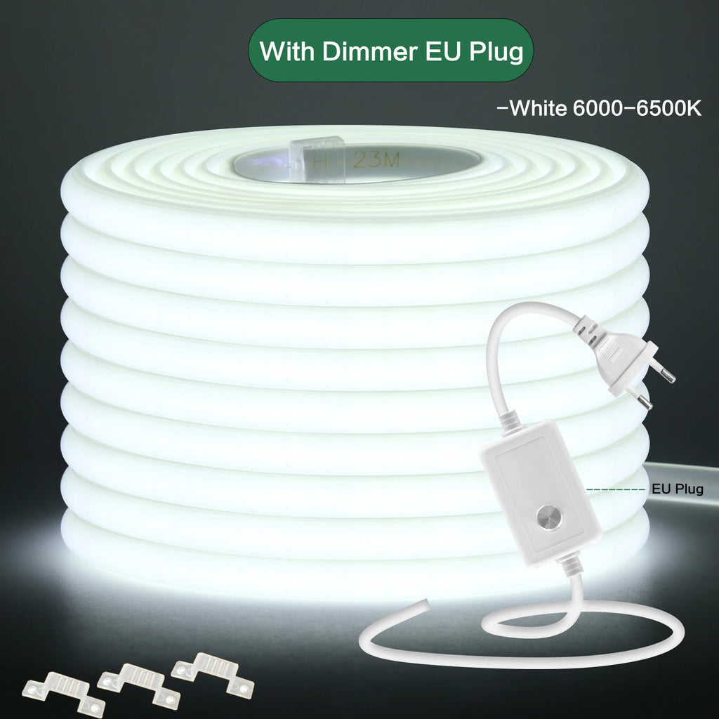 220V COB LED Strip Light With Switch/Dimmer Plug Super Bright 288LEDs/M IP65 3000K 4000K 6000K High Quality Indoor Outdoor Decor
