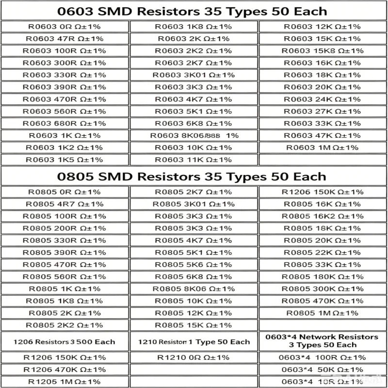0603/0805/1206/1210 Commonly Used Resistors for Inverter Air Conditioner Repair Five-in-One SMD Resistor This SMD Resistor Set S