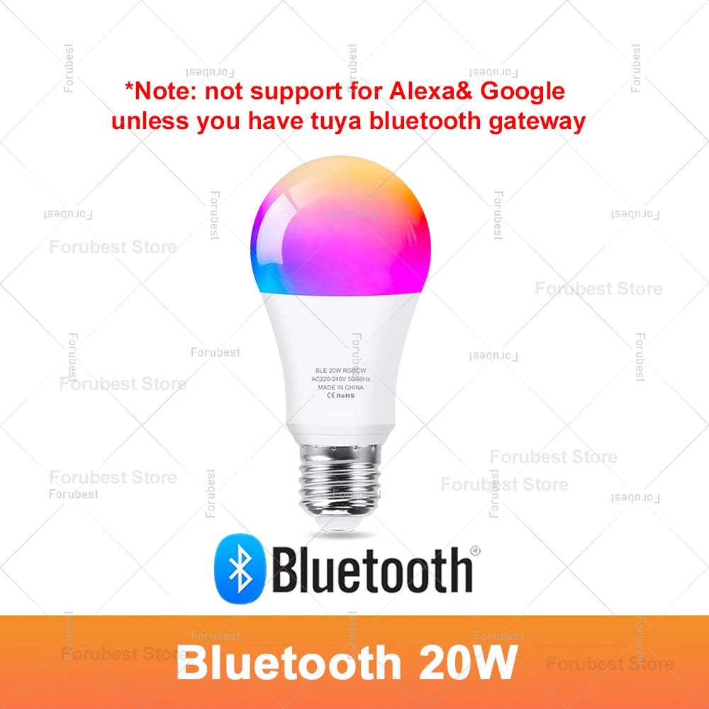 Tuya Smart LED Light Bulb E27 RGB CW 15W 20W WiFi Bluetooth Led Lamp Home Decor Lighting 220V 110V For Alexa Amazon Google Voice