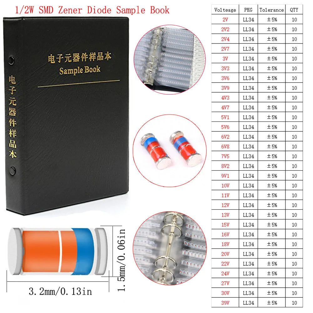 DIP SMD Zener Diode Fast Switching Schottky TVS Diode Assorted Kit 1N4007 1N5408 FR207 1N5819 1N5822 1N4148 10A10 M7 SS14 2V-47V