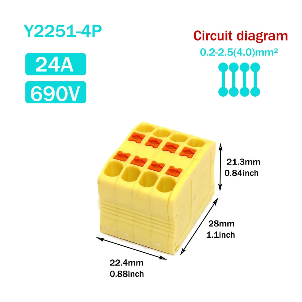 Wire Electrical Connectors Wire Push-in Terminal Block multiple in multiple out Connector Mount On Din Rail with fixing Hole