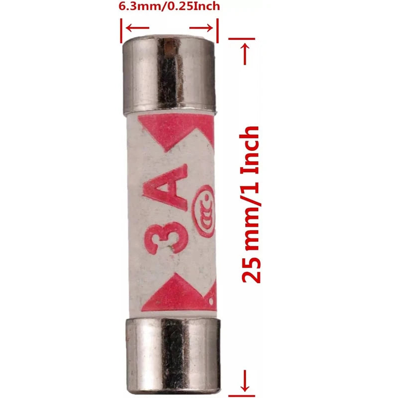 100pcs/boxed 6x25mm Ceramic Fuse 1A 3A 5A 10A 13A British Plug Fuse Insurance Fast Blow Tube Fuses Assortment Kit