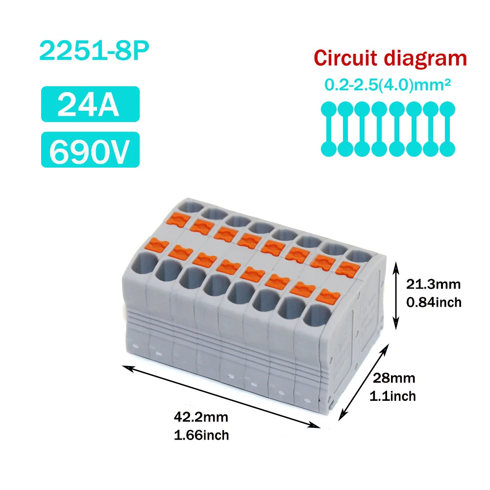 Wire Electrical Connectors Wire Push-in Terminal Block multiple in multiple out Connector Mount On Din Rail with fixing Hole