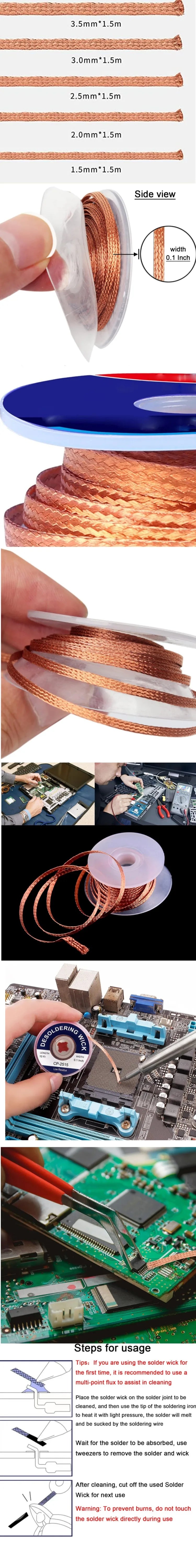 Desoldering Mesh Braid Tape Copper Welding Solder Remover 1~4mm Wire Soldering Wick Tin Lead Cord Flux BGA Repair Tool